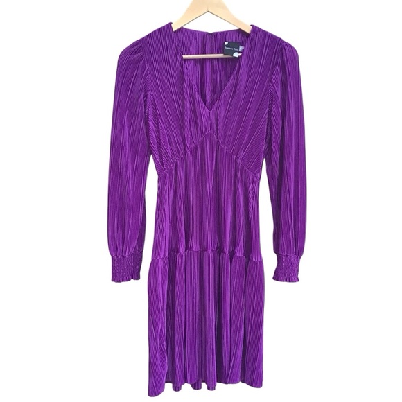 Maison Tara Purple Plisse Long Sleeve Dress Size 4 NEW - Picture 1 of 8
